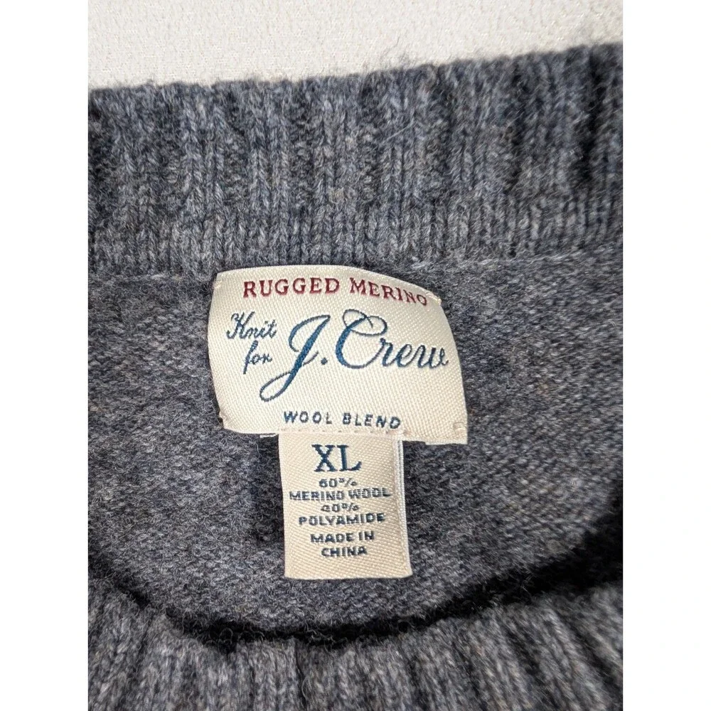 J. Crew Rugged Merino Wool Blend Sweater Mens XL Gray Crewneck Knit Outdoor
